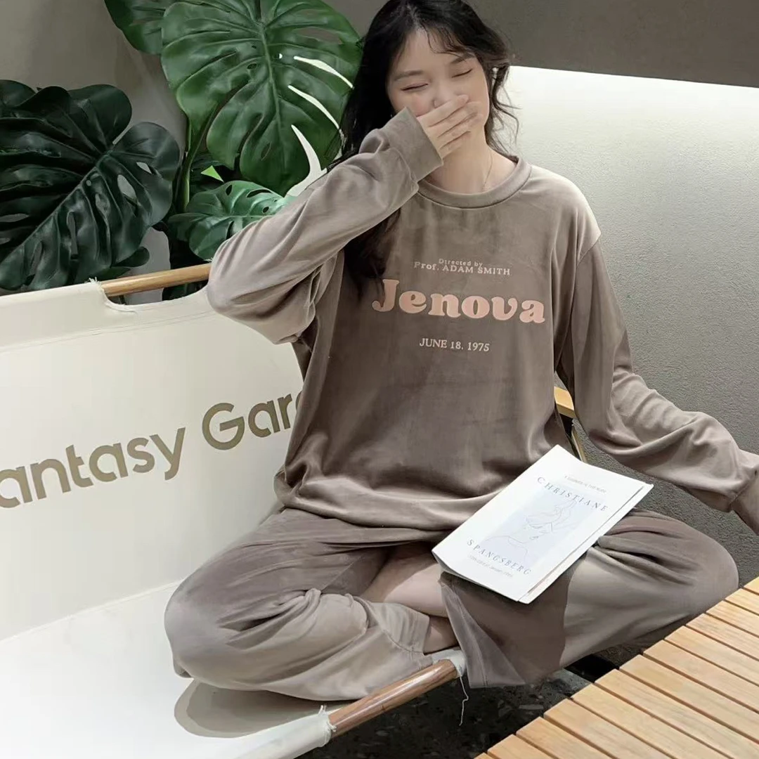 冬款百搭英文字母银狐绒家居服5355