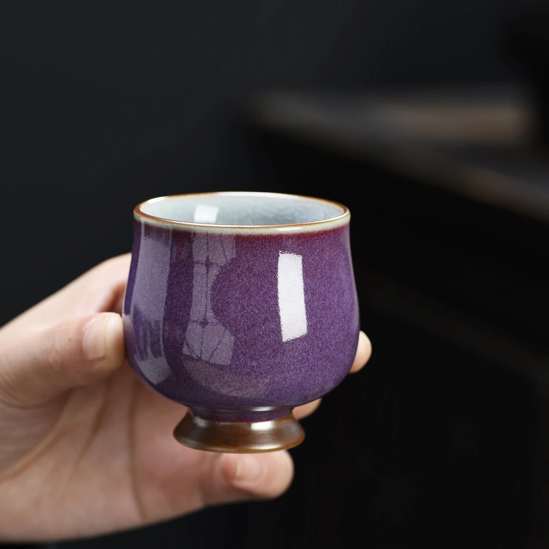 新中式紫钧高脚杯高颜值家用茶杯