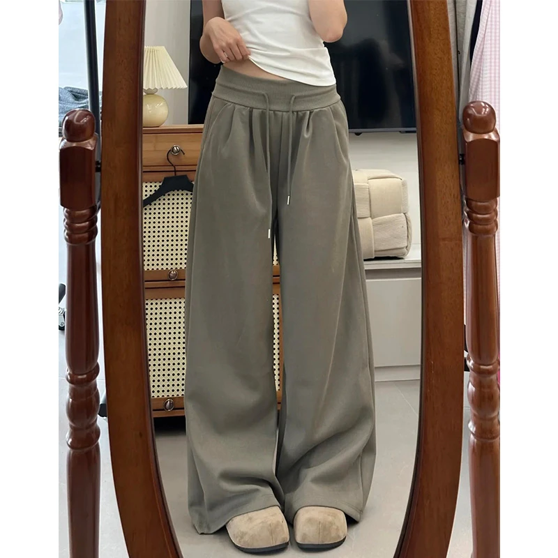 军绿色美式运动裤女秋2025新款小个子低腰显瘦垂感慵懒休闲阔腿裤