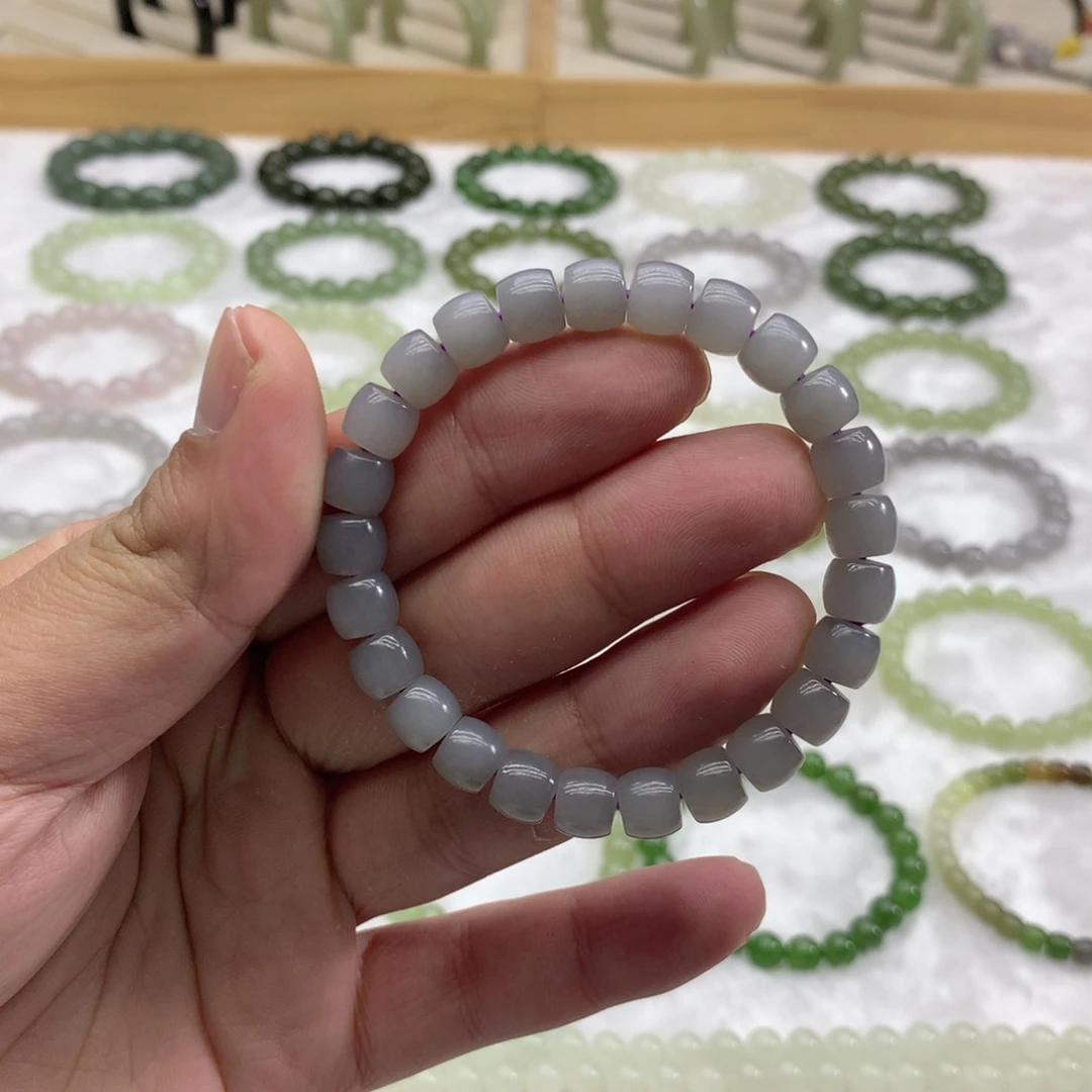 和田玉未镶嵌手串（直切烟紫7.8）