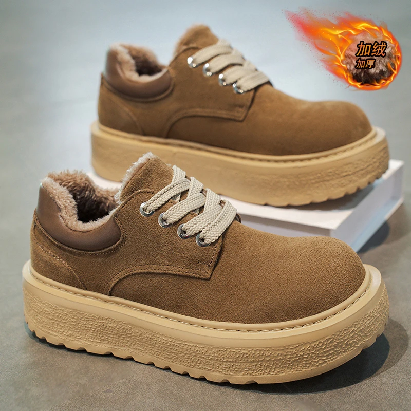 高端轻奢男鞋秋冬季时尚百搭加绒加厚潮鞋轻便舒适厚底保暖休闲鞋