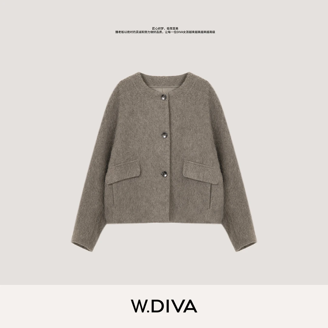 W.Diva【雪域暖金】藏地软黄金高级牦牛绒拉绒呢大衣外套53C122638