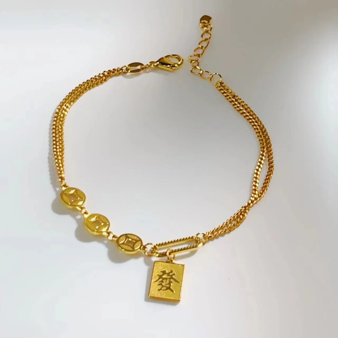 Y-6076   时尚发字钱币古巴手链 + 专柜礼盒