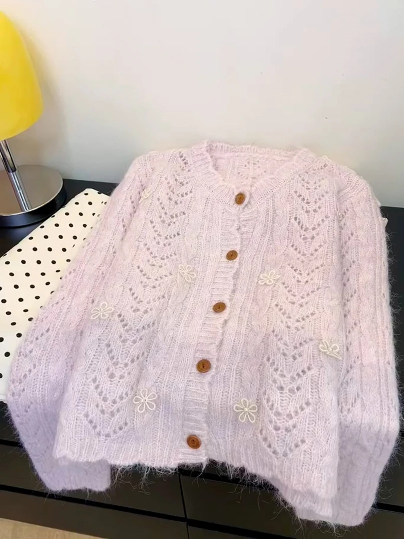 甜美可爱风软糯慵懒风粉色麻花针织衫毛衣女休闲百搭2025秋季新款