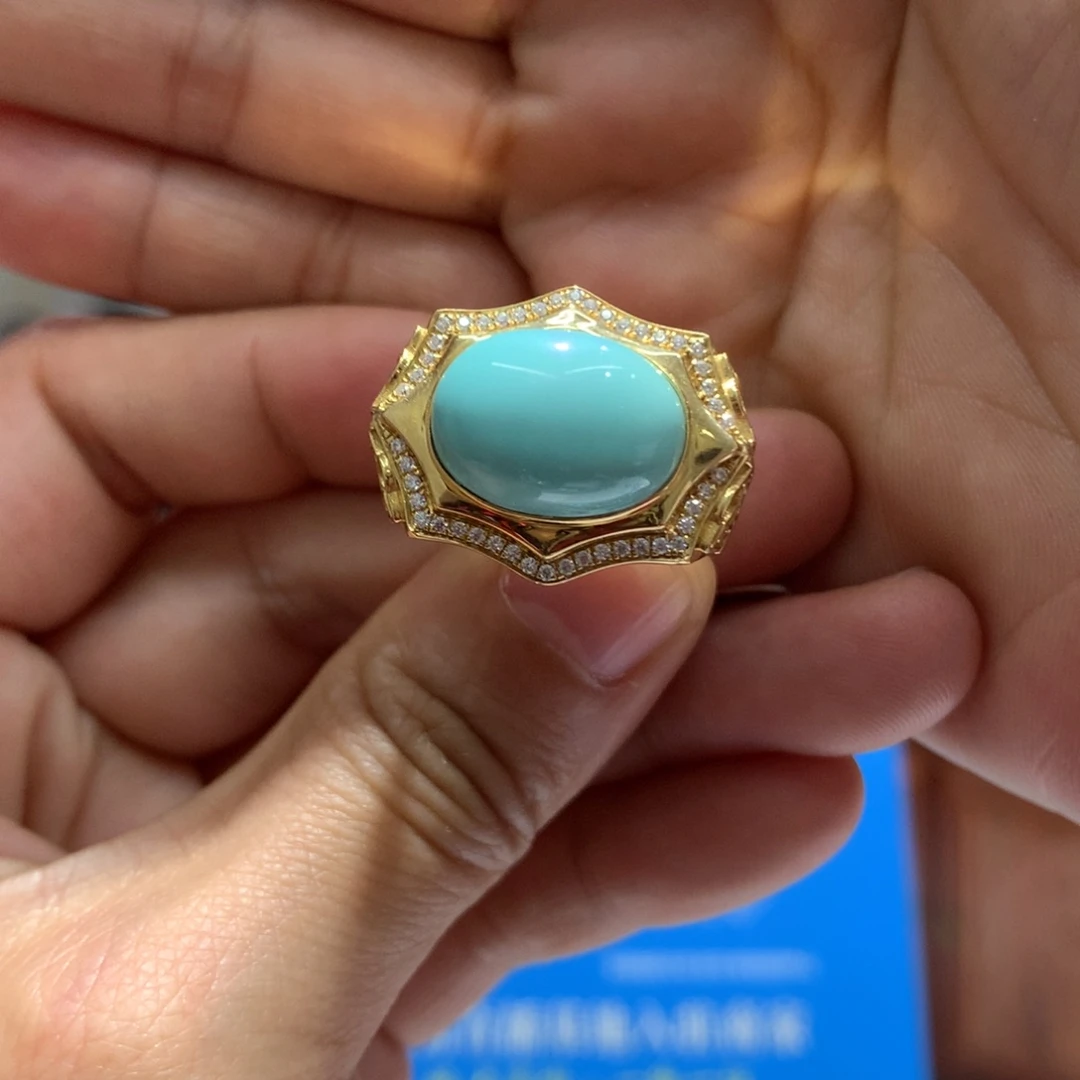 绿松石戒指18K金镶嵌