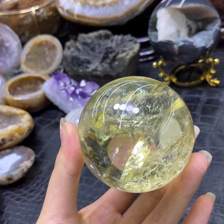 未镶嵌发饰水晶爆彩黄晶球