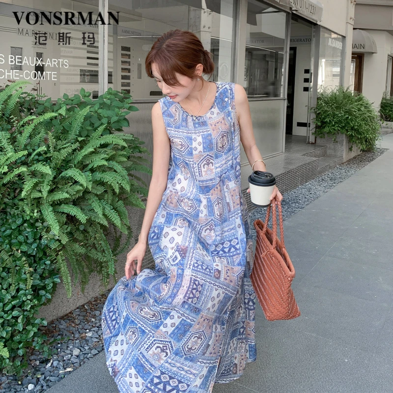 法式浪漫复古碎花无袖连衣裙女夏2025新款慵懒风宽松显瘦背心长裙