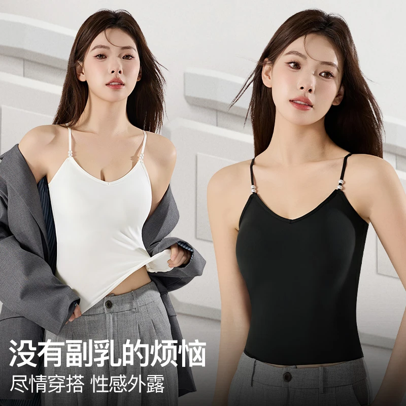 纯色冰丝抹胸性感背心打底衫吊带外穿上衣夏季女无痕运动网红白色