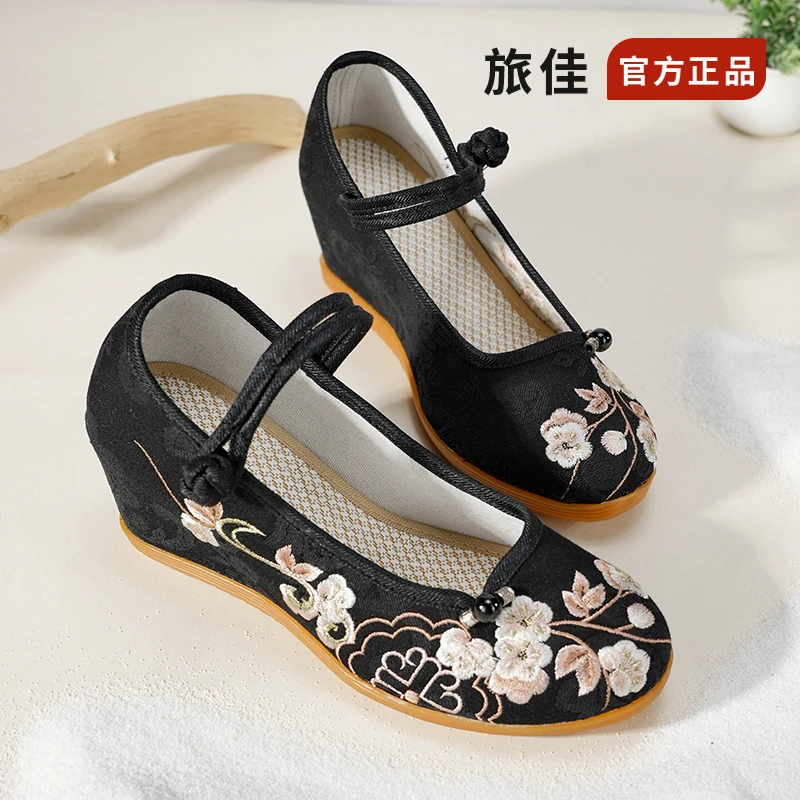 软底透气国风绣花鞋复古汉服鞋单鞋老北京布鞋鞋子坡跟古风