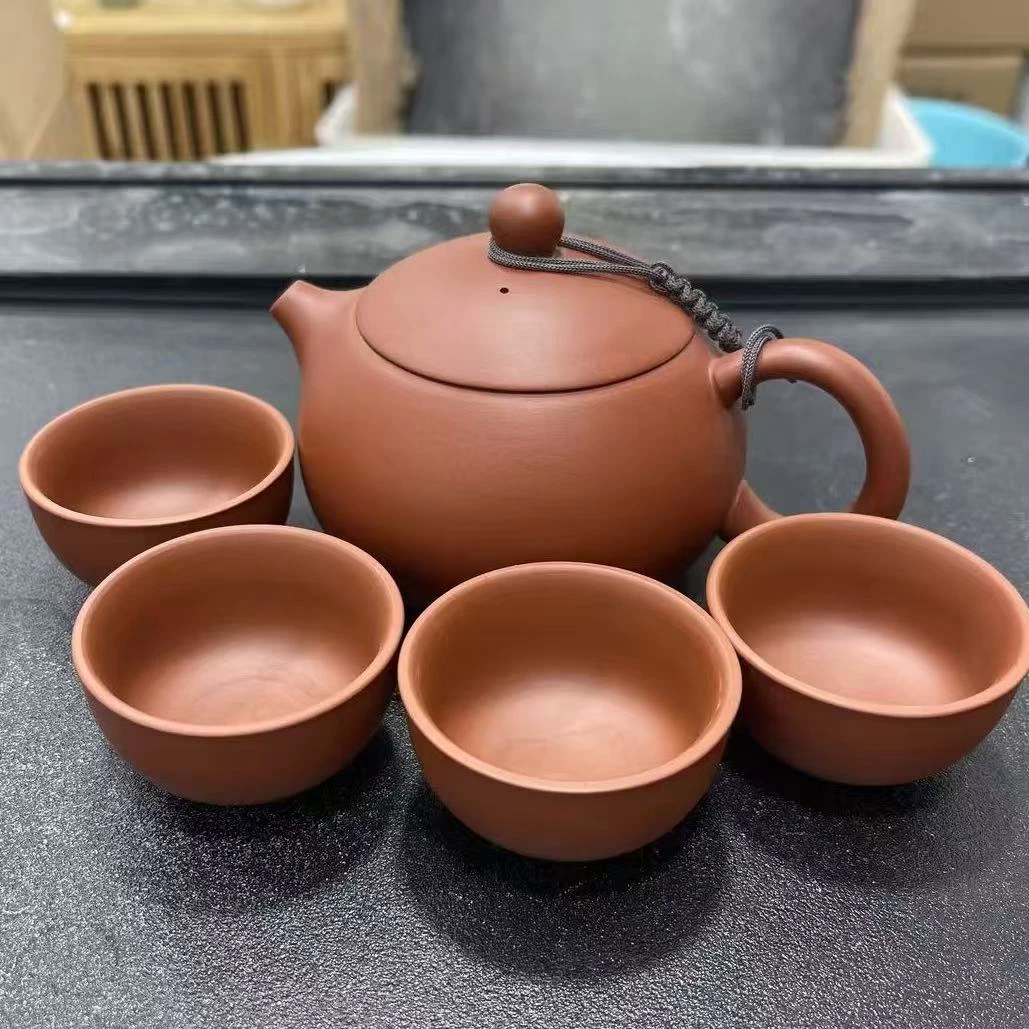 原矿紫砂朱泥大红袍西施壶一壶四杯