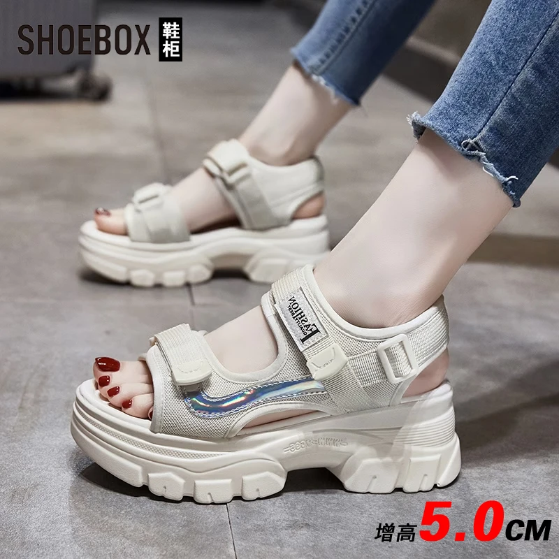 SHOEBOX鞋柜老爹凉鞋女夏外穿2025新款厚底松糕爆款运动沙滩鞋