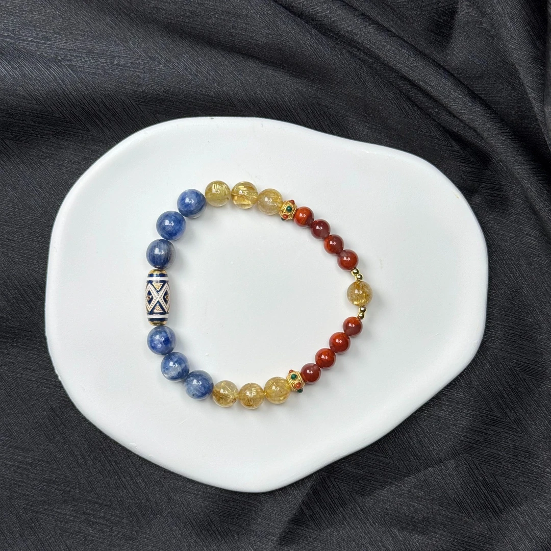 【大喜原创·璎珞】蓝晶石+金发晶+牛血红南红【多样性发货】