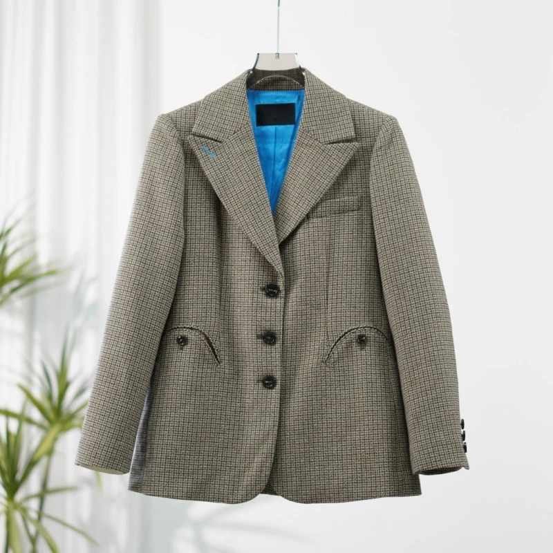 【三C・伊】 HD017-1  秋冬时尚千鸟格西装外套咖色Y22410141D10