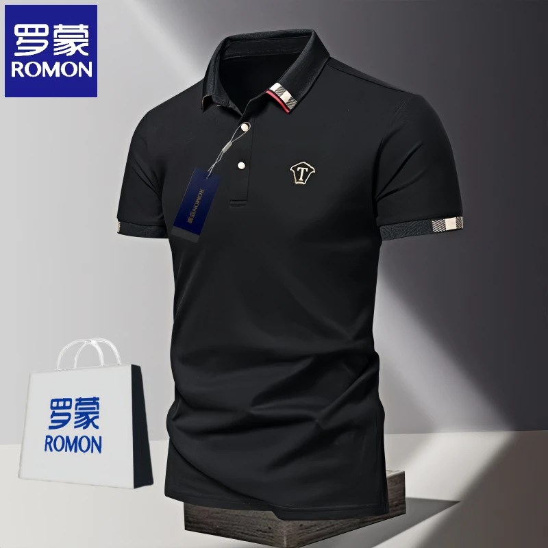 Romon/罗蒙商务休闲POLO衫男士夏季冰丝透气翻领短袖T恤带领上衣t