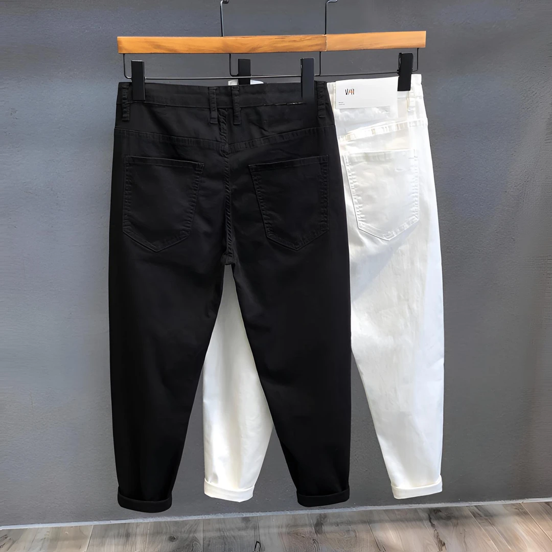 夏季潮牌黑色牛仔裤男士修身小脚九分裤春夏裤子男款休闲裤百搭