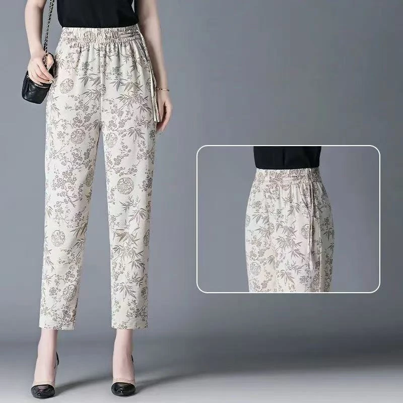 新中式裤子女款夏款哈伦萝卜裤小个子九分裤女宽松中年妈妈裤