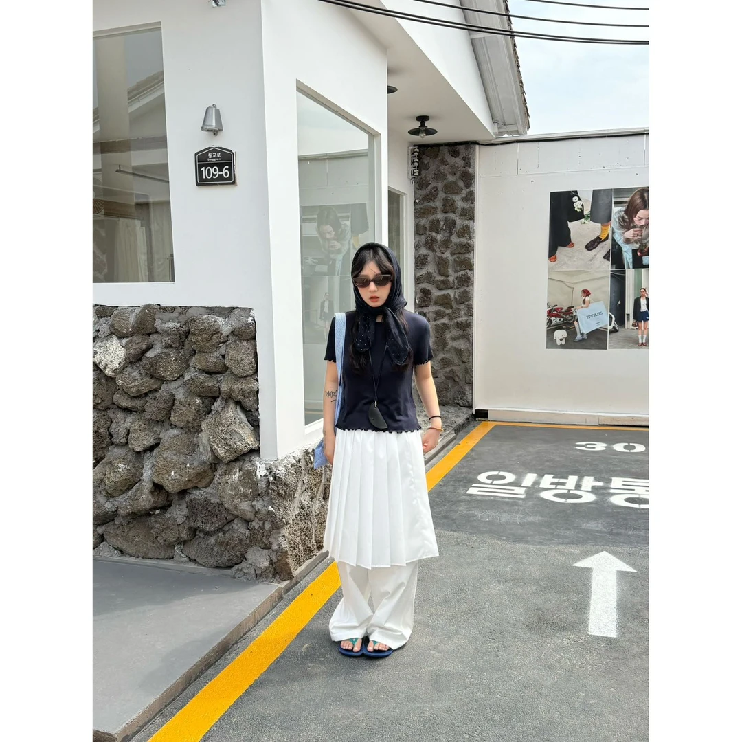 91025#“泡菜国定制面料”软糯细腻木耳边百搭短袖T恤（福利）