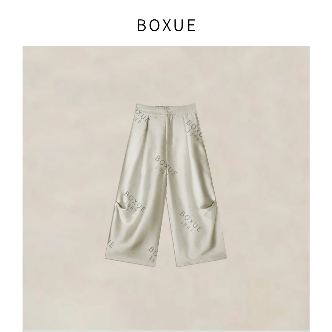 BOXUE “金莎” 2025夏季新款高级感压褶桑.蚕丝 裤子 #250424K2129
