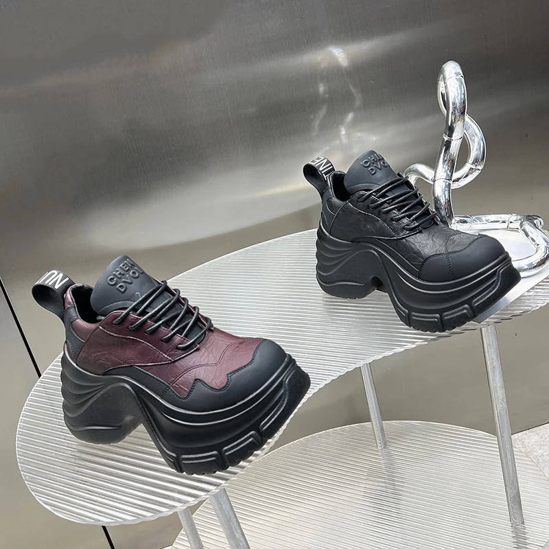 增高老爹鞋女2025秋季新款小个子单鞋10cm厚底复古松糕鞋SJ6176-2