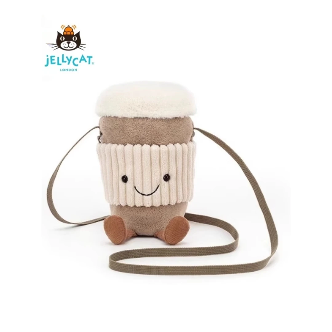 咖啡包棕色斜挎包包咖啡杯单肩包玩偶送男女生