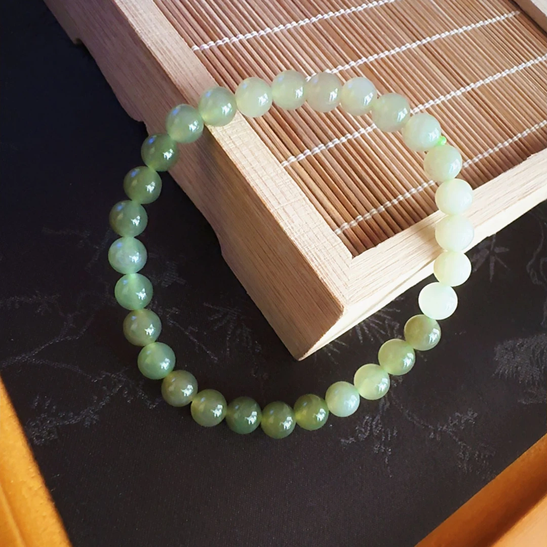 6mm和田玉渐变青白玉手串古风渐变色单圈