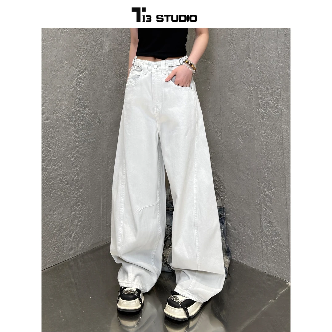 【7A232】美式高街阔腿弯刀牛仔裤女裤