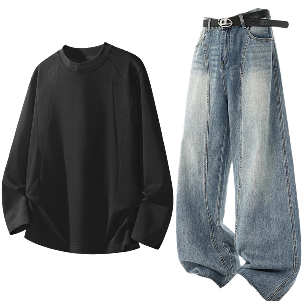 GenZFitCo免搭配美式休闲拼接长袖百搭复古美式青少年运动套装