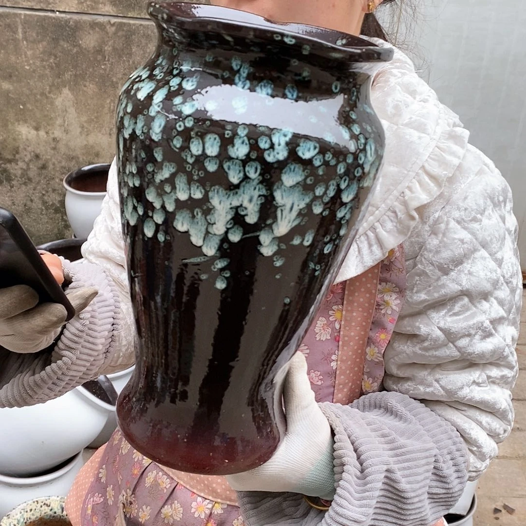 紫砂花盆瑕疵口17高30