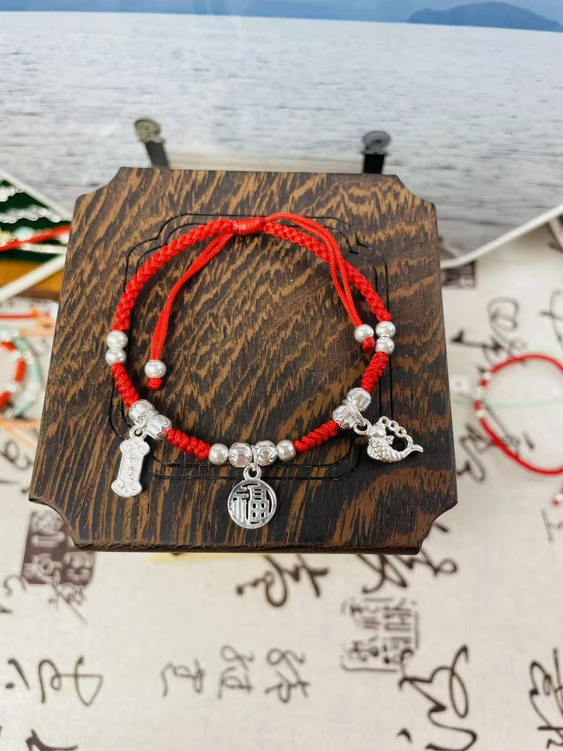 足银手链 足银999福字编织手链小众