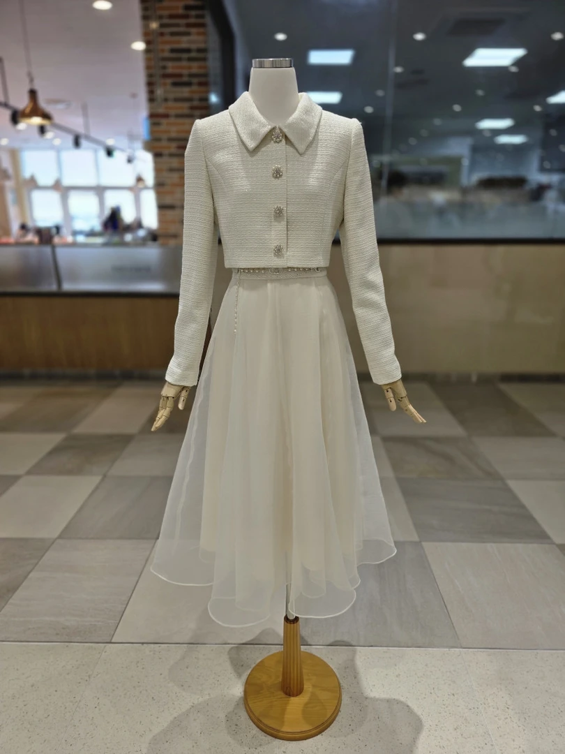 法式小香风气质假两件套装显瘦连衣裙