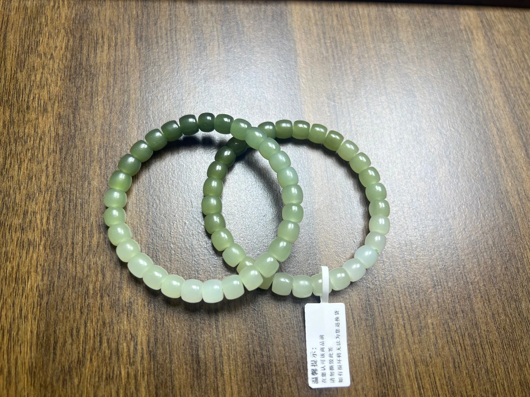天然青海料和田玉晴水渐变卡7mm精工直切手串 多样性发其一