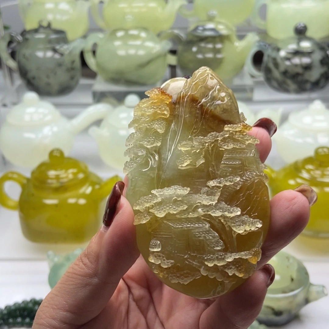 沉***金未镶嵌蛇纹石玉手把