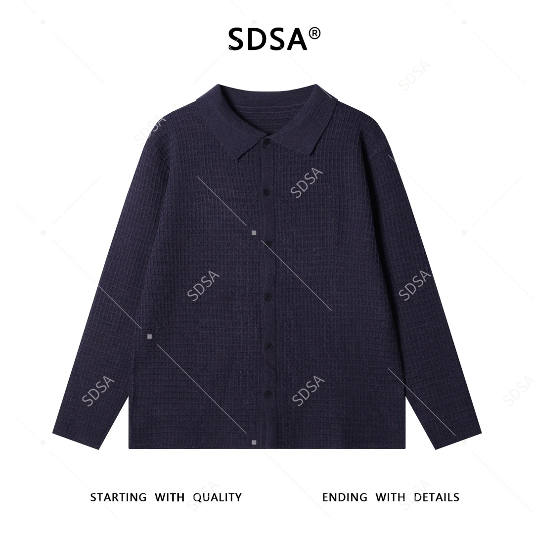 SDSA男士秋冬新款痞帅男装复古格子纽扣翻领开衫针织衫时尚毛衣