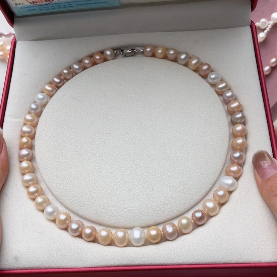 淡水珍珠项链银S925镶嵌云*9-10