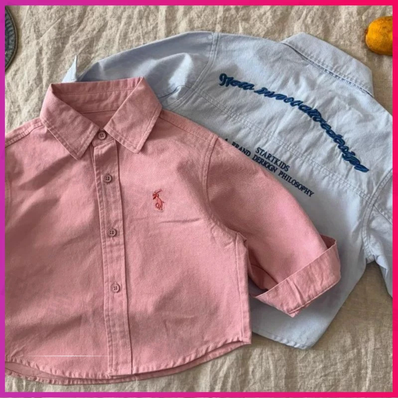 春季2025新款儿童衬衫外套男童女童刺绣宝宝休闲百搭时髦洋气上衣