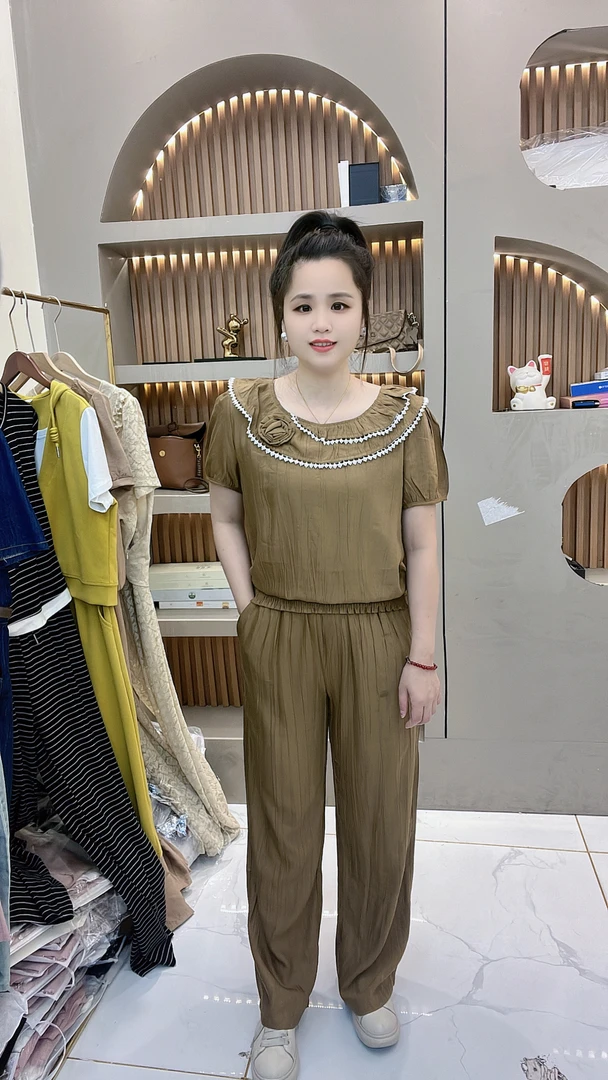 夏季时尚显瘦短袖上衣阔腿裤休闲两件套装小个子 202