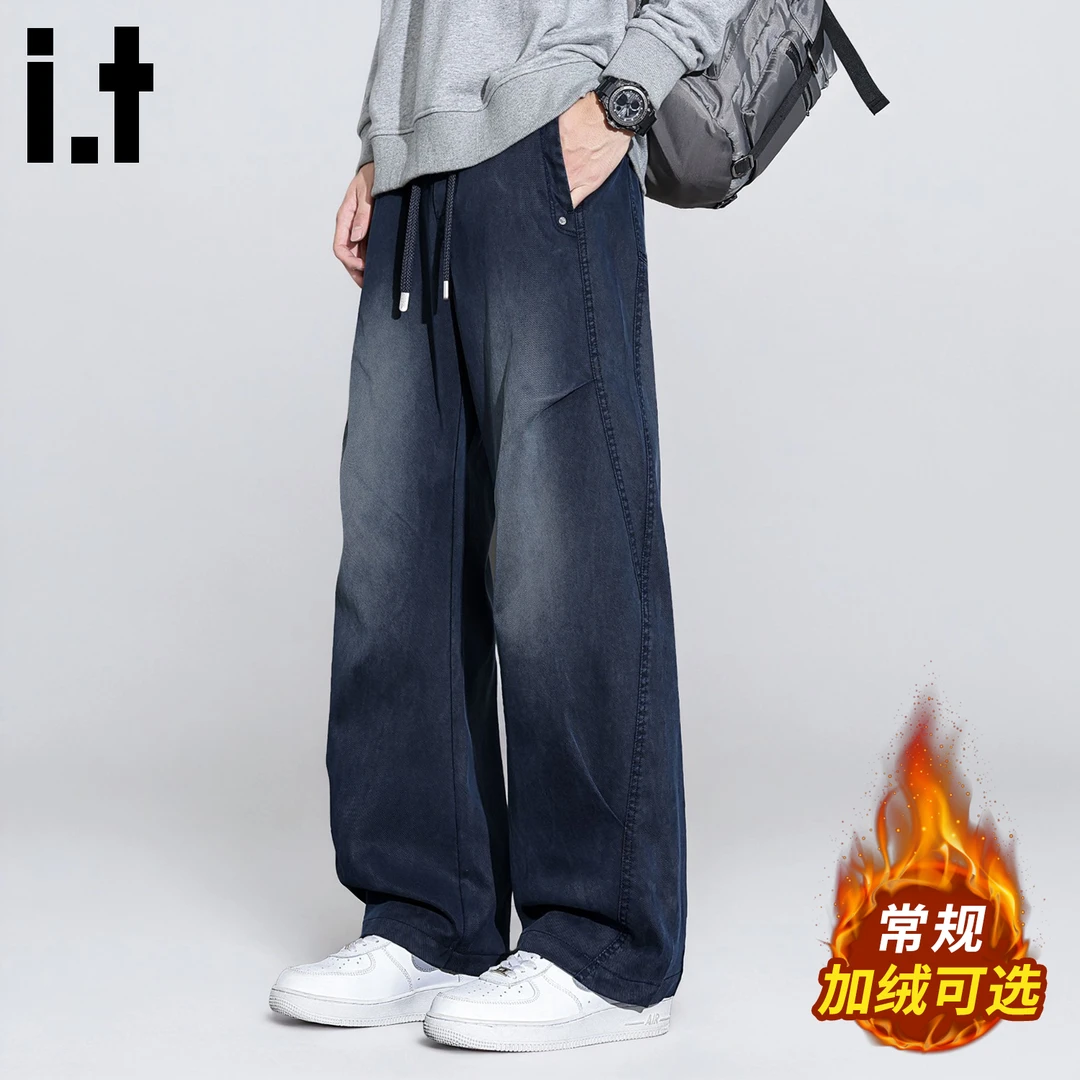 it :CHOCOOLATE加绒加厚休闲裤男款2025冬季仿牛水洗保暖弯刀裤子