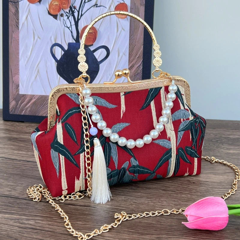 国风手工包女婚包手提新娘包旗袍包复古斜挎成品口金包D006