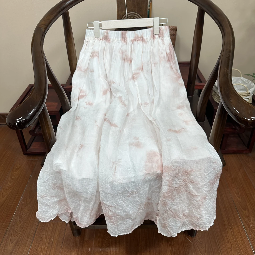 2025春夏新款扎染百搭显瘦双层轻薄半身裙