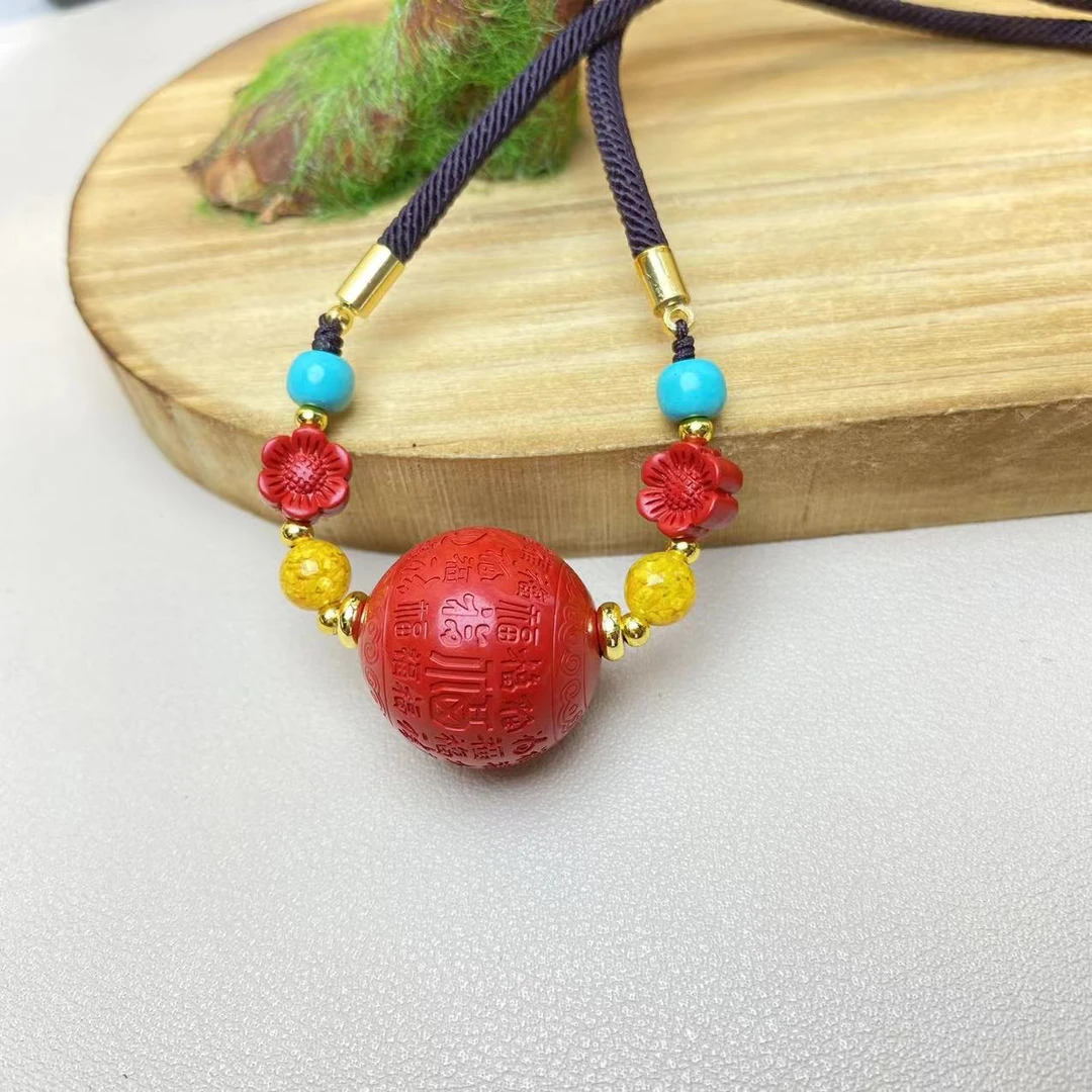 含辰砂工艺品高含量朱砂红砂设计款百福锁骨吊坠