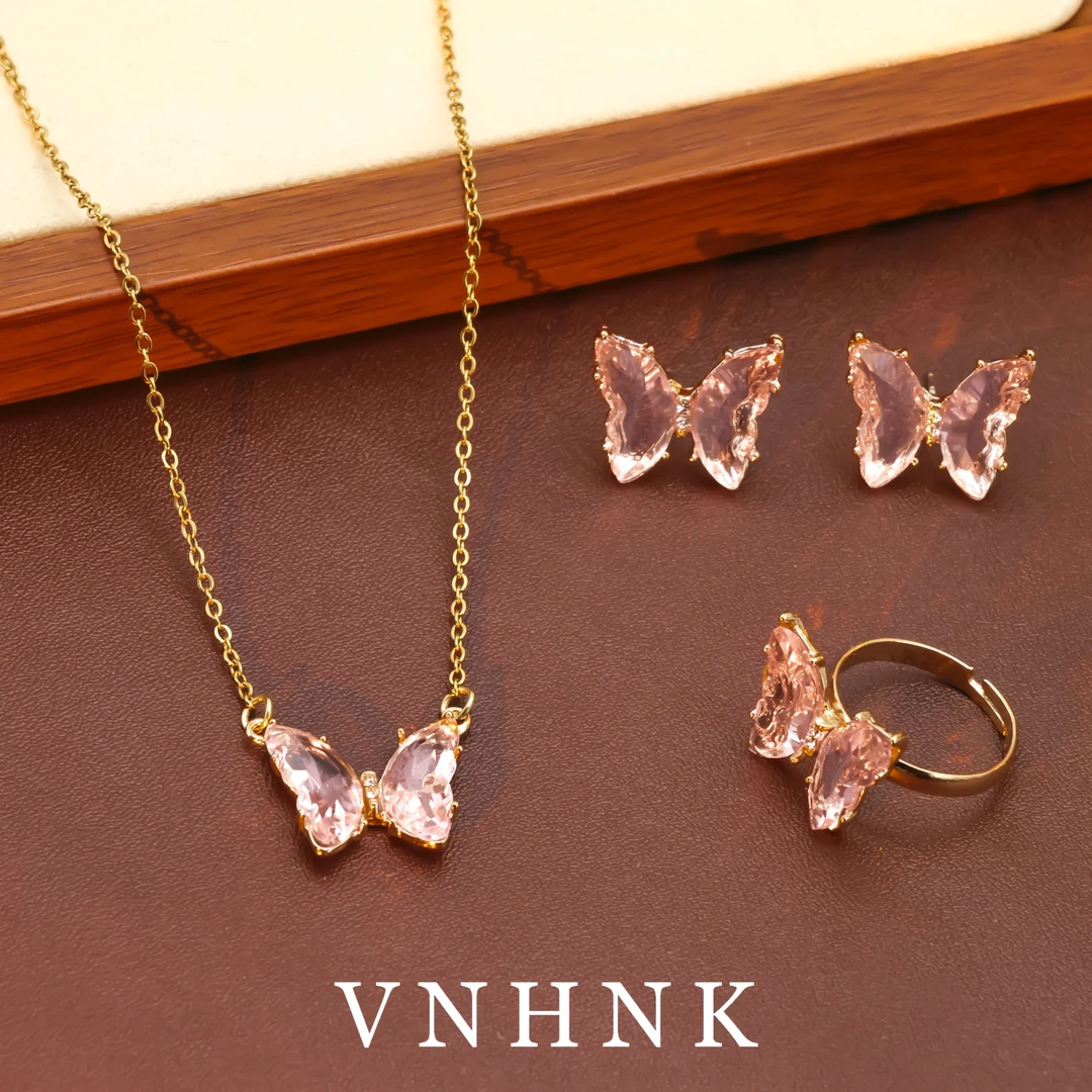 钛钢项链 美可儿   F570   粉色(48cm)气质时尚耳环戒指项链套装