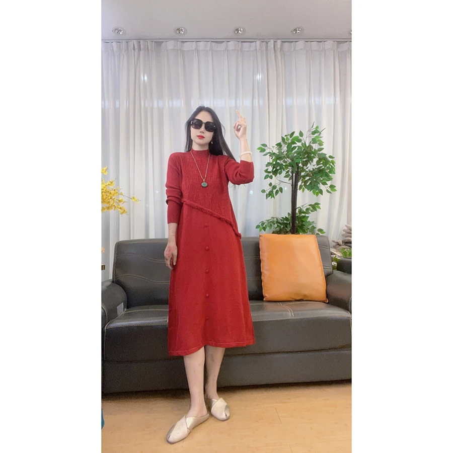 4587 长袖长裙秋冬新款大码女装连衣裙气质长袖连衣裙