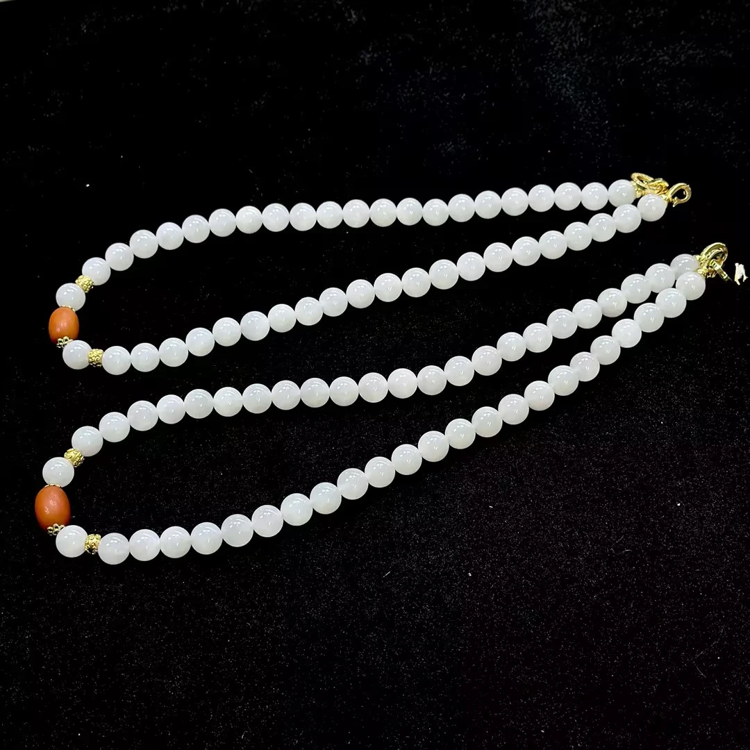 【CH】和田玉白玉DIY项链-约9mm（多样性发其一）