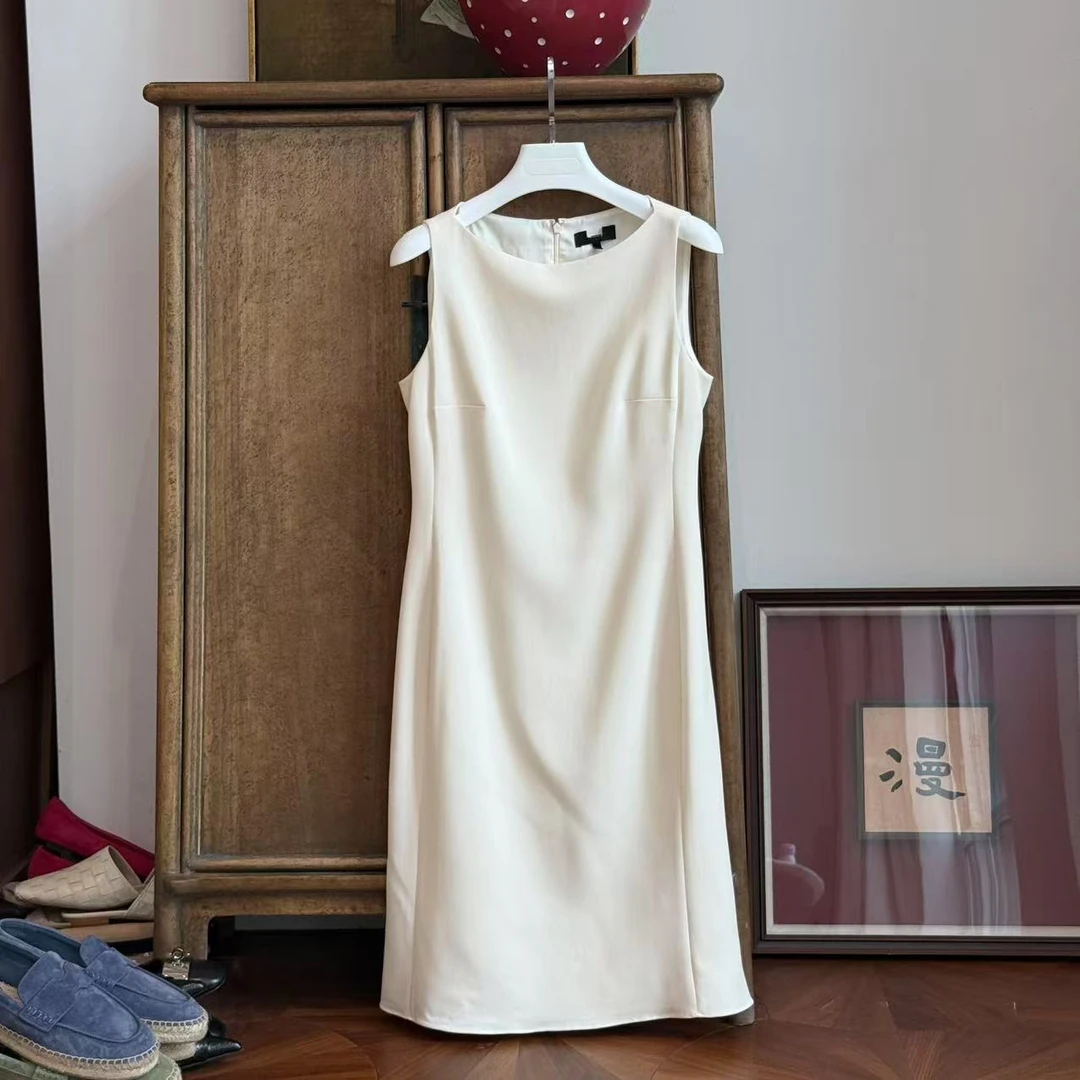 MYL 2025夏季新品三醋酸混纺无袖连衣裙修身直筒中长裙铂金灰长裙