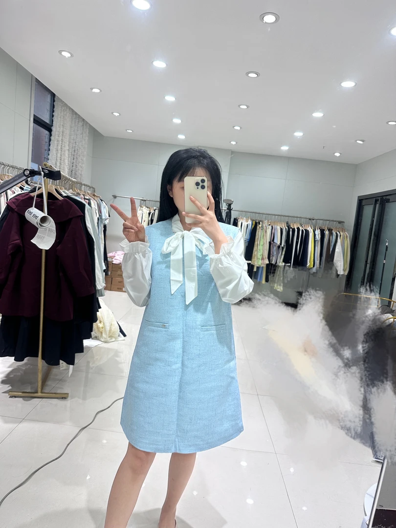 【李姑娘专属】7652森系时尚系带衬衣背心裙套装