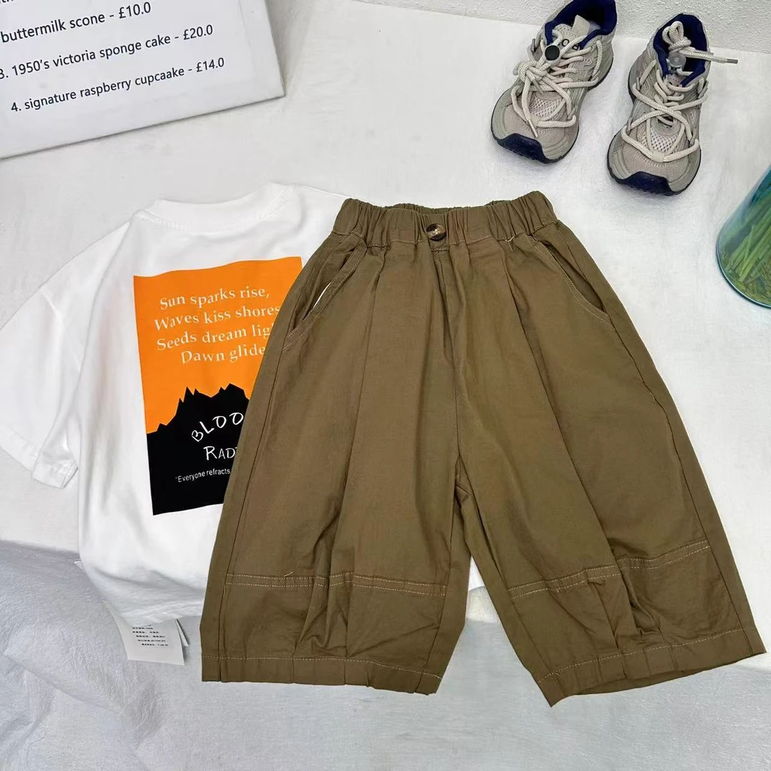 KZ-2460 咖绿色 儿童短裤时尚休闲宽松中大童韩版洋气高品质