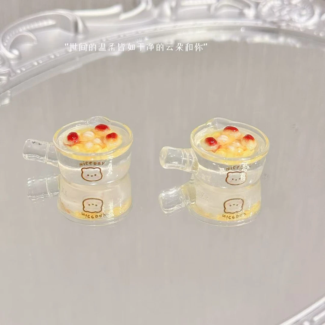 小雨定制【小熊银耳汤】仿真食玩diy树脂配件迷你玩具配件