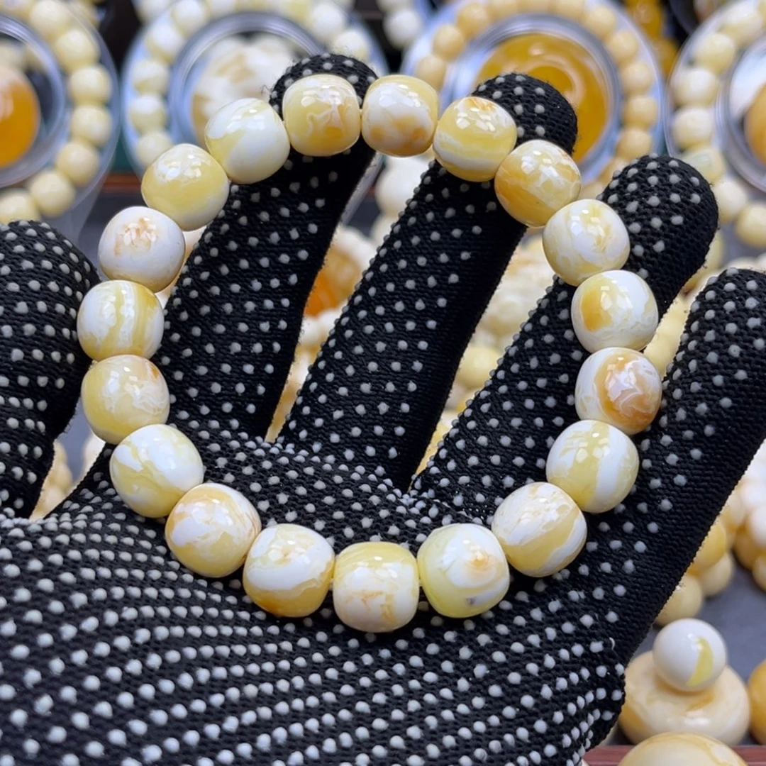 琥珀未镶嵌手链同料焦皮彩沁老邢手串12.6mm