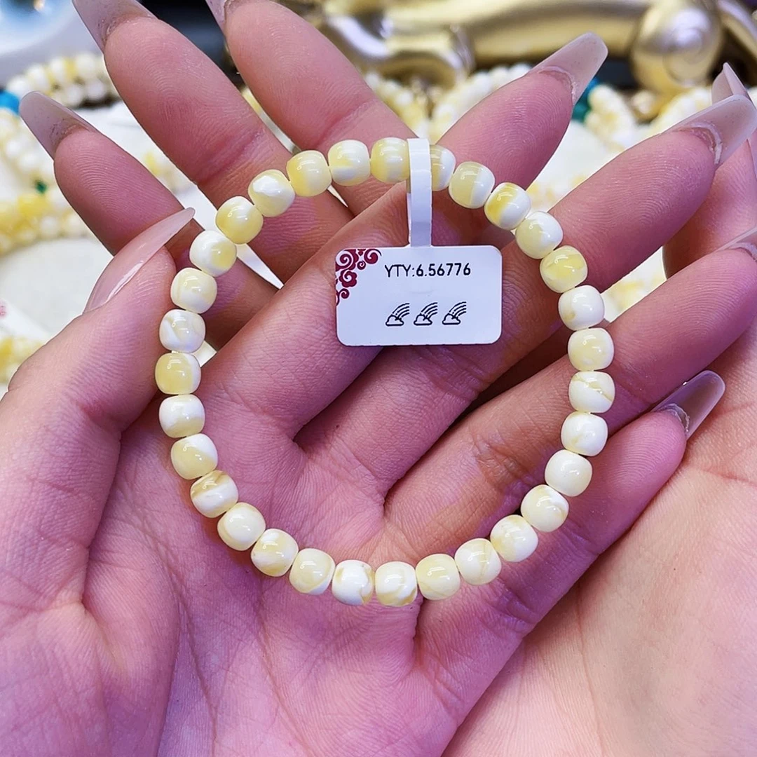 手链蜜蜡未镶嵌6.5mmm 金瓷白溶洞妖花
