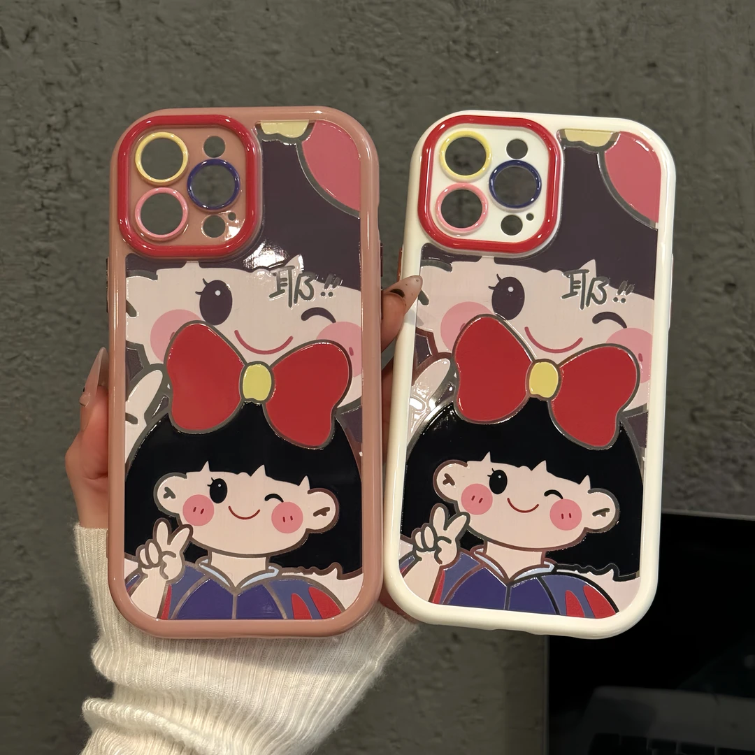 比耶Q版白雪公主适用苹果16pro手机壳iPhone15奶油华为p80荣耀300
